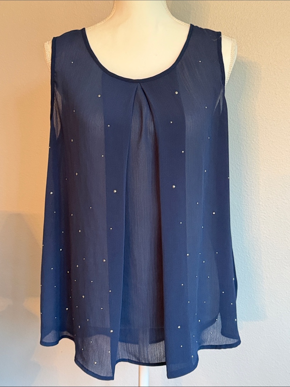 Juicy Couture Navy Sleeveless Sheer Beaded Camisole